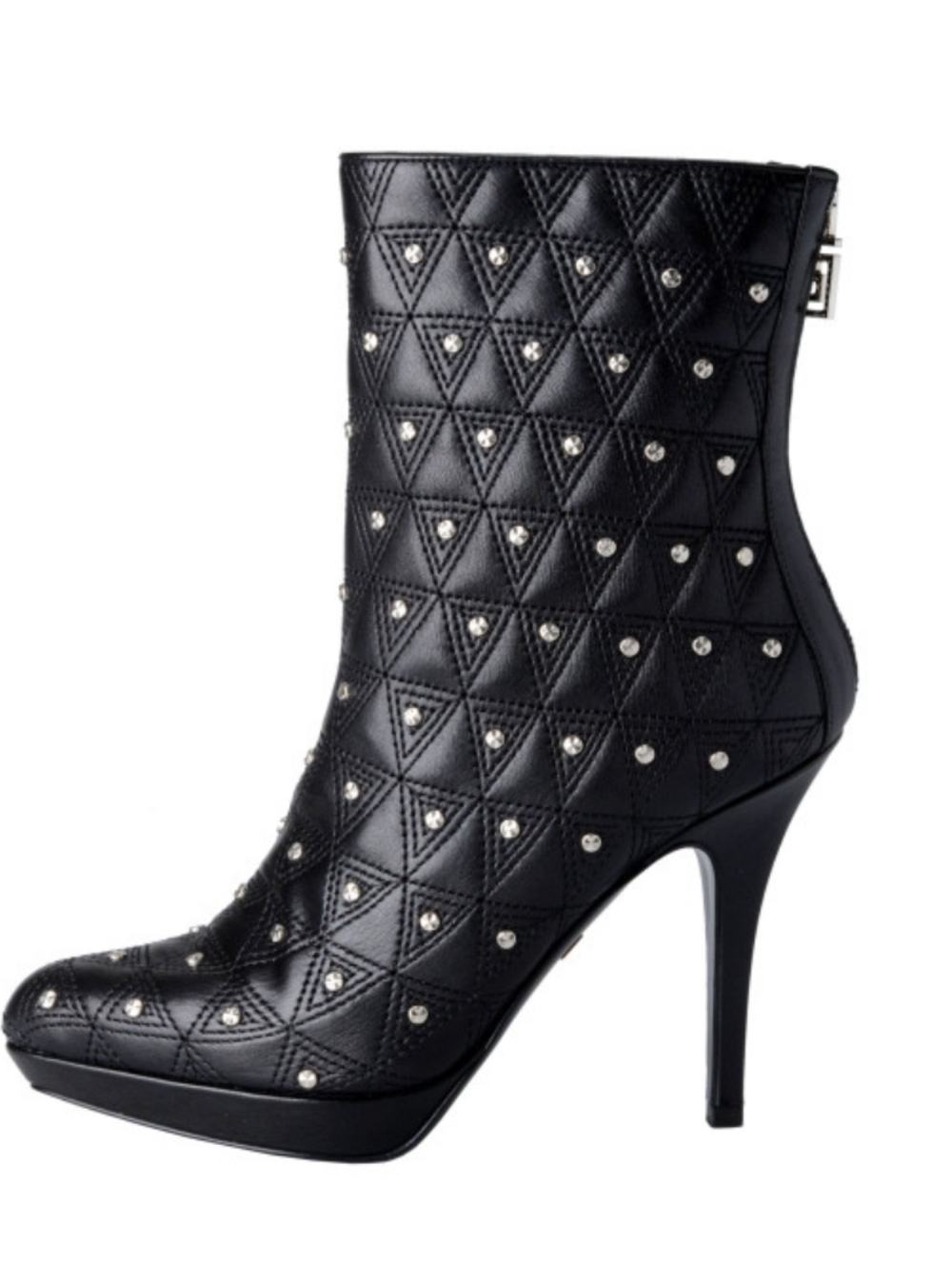 Versace Women's Leather Black Embellished High Heels Ankle Boots Shoes